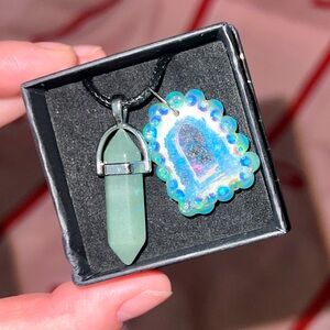 Magic Stone Archway Necklace Clay Charm with Green Stone Pendant